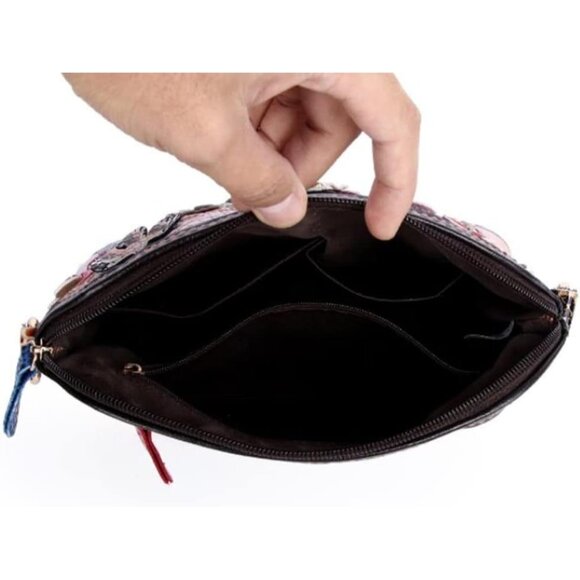 Leather Crossbody Bag Women Multicolor Rainbow Flower Small Purse Adjustable - Picture 5 of 8